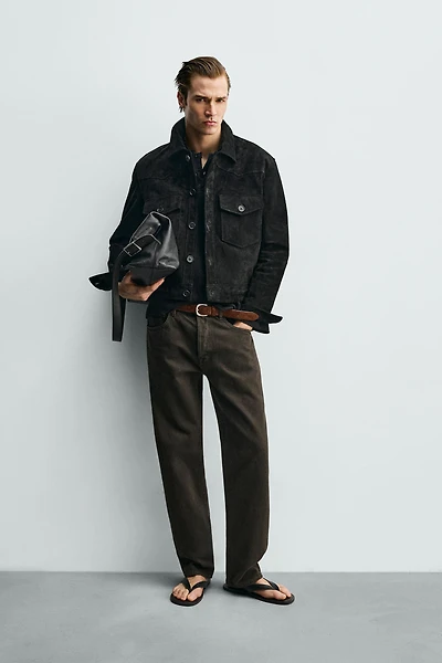 SUEDE LEATHER CROPPED FIT JACKET