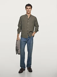 Chemise col mao 100 % lin