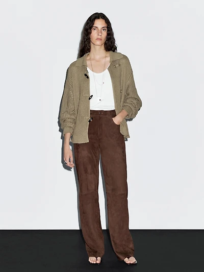 Mercerised cotton cardigan with horn button detail