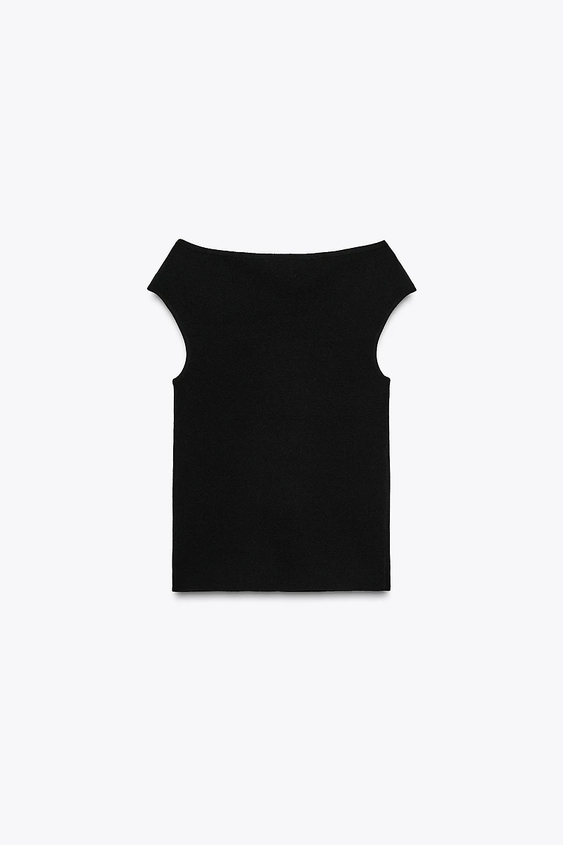 TOP COL BATEAU EN MAILLE UNIE