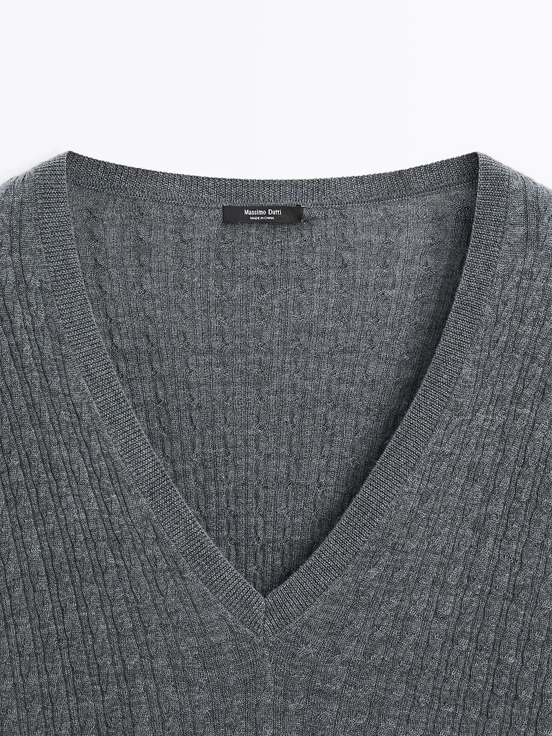 V-neck cable-knit sweater