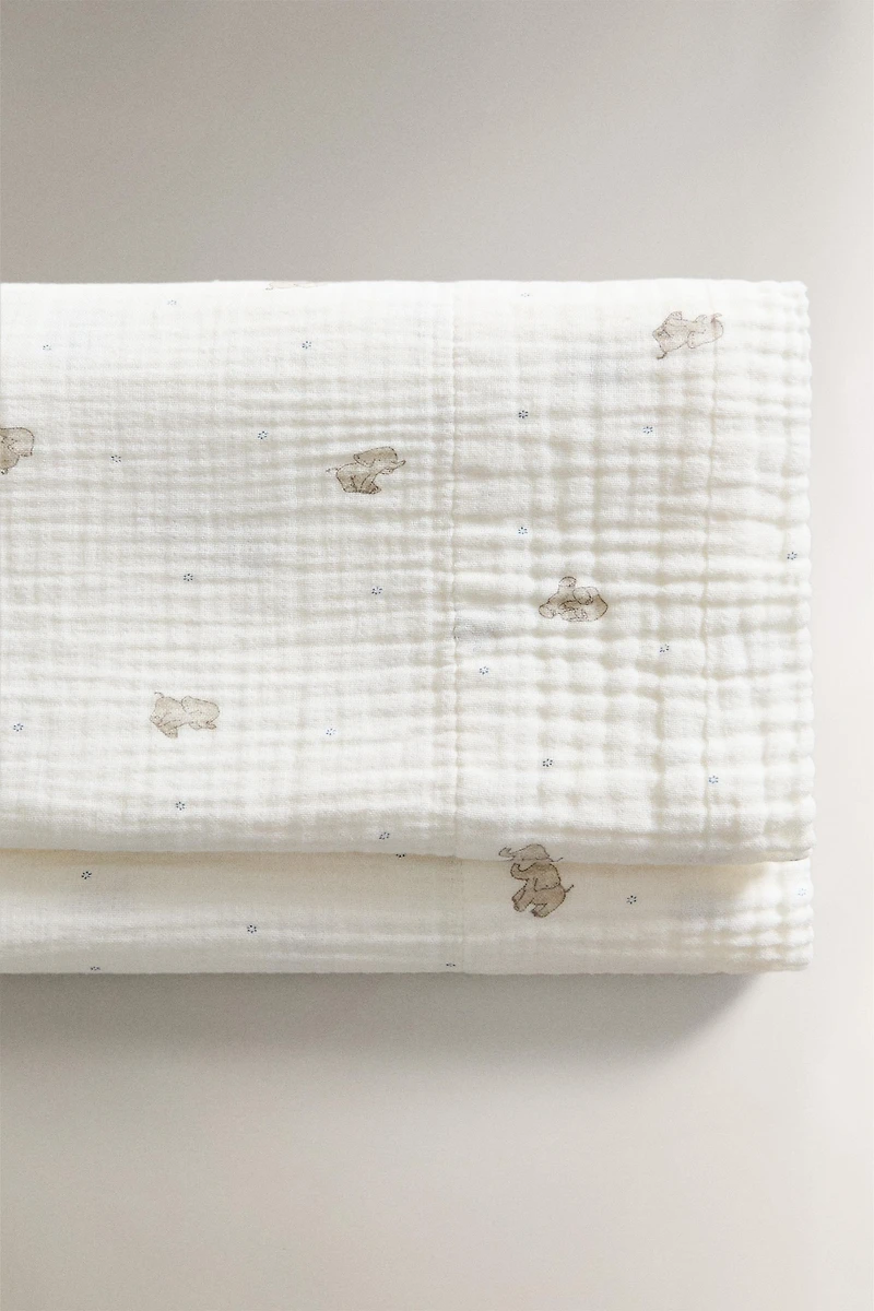 CHILDREN'S MUSLIN ELEPHANT FLAT SHEET