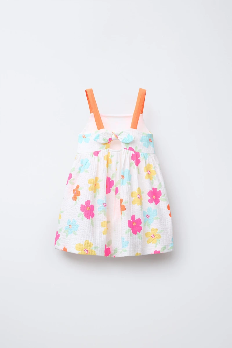 TEXTURED PRINTED BOW DRESS