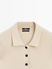 Cotton knit polo collar cardigan