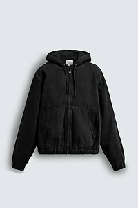 FLEECE LINED DENIM JACKET WITH HOODIE