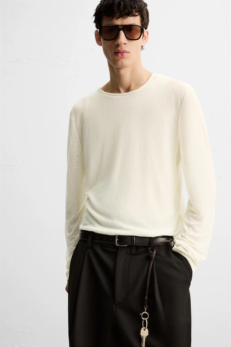 SEMI-SHEER TEXTURED T-SHIRT