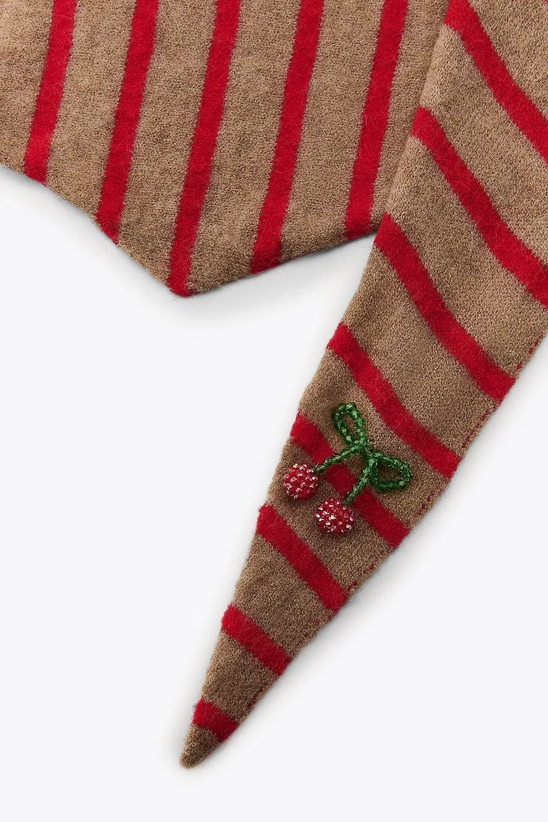 CHERRY STRIPE KNIT BANDANA