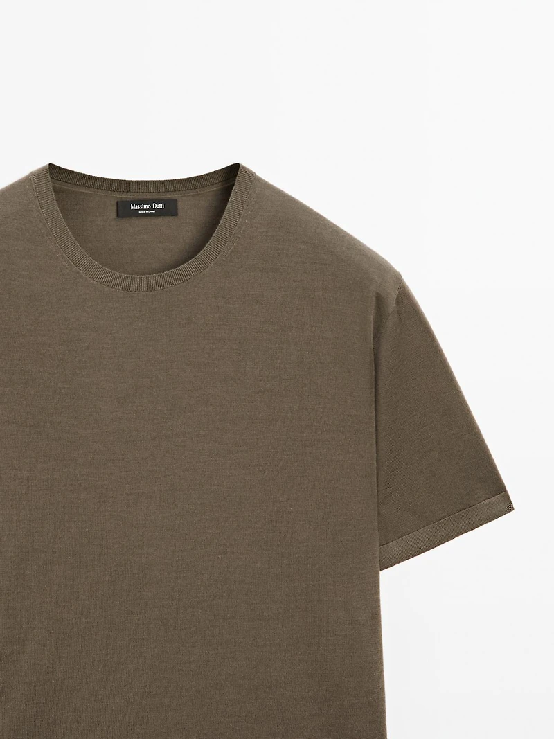 Short sleeve knit wool blend T-shirt