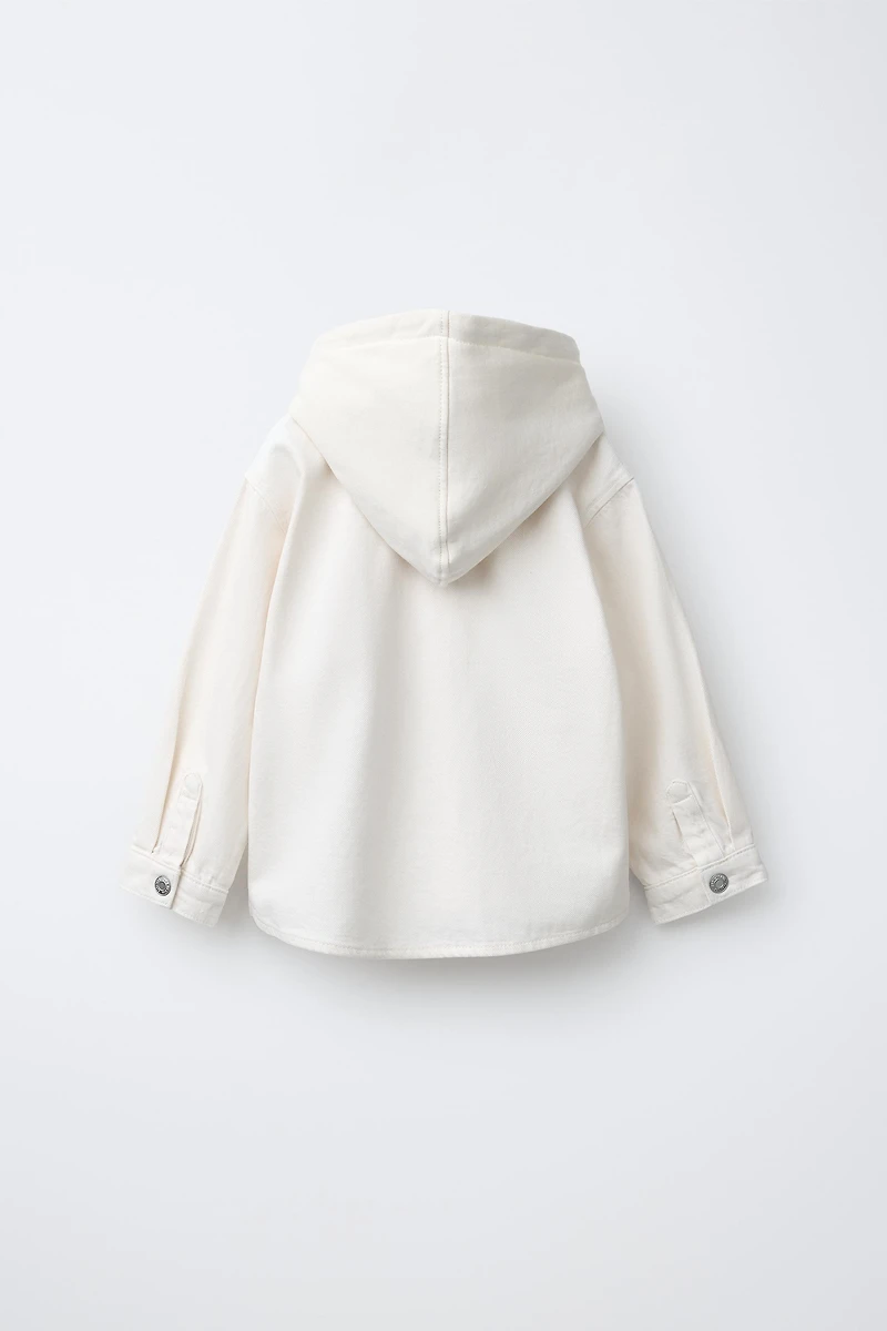 TWILL OVERSHIRT WITH REMOVABLE HOODIE