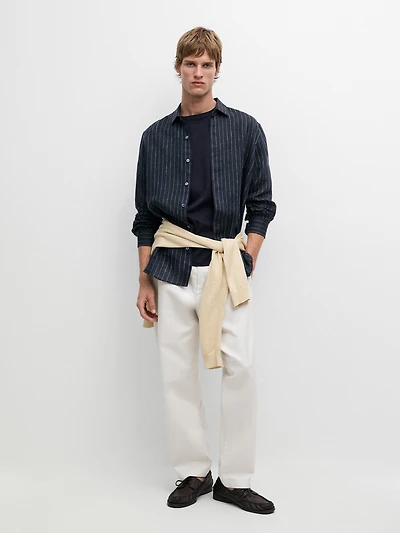 Chemise regular fit à rayures en lin