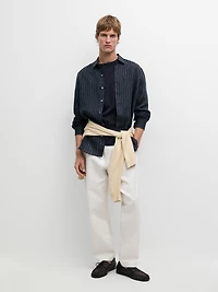 Chemise regular fit à rayures en lin