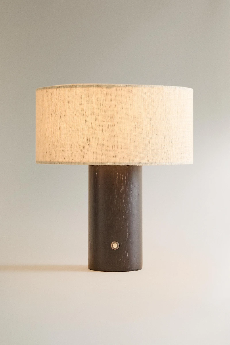 WOOD AND LINEN CORDLESS TABLE LAMP