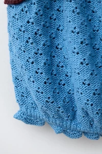 COTTON LINEN KNIT TOP WITH EMBROIDERY AND RUFFLES