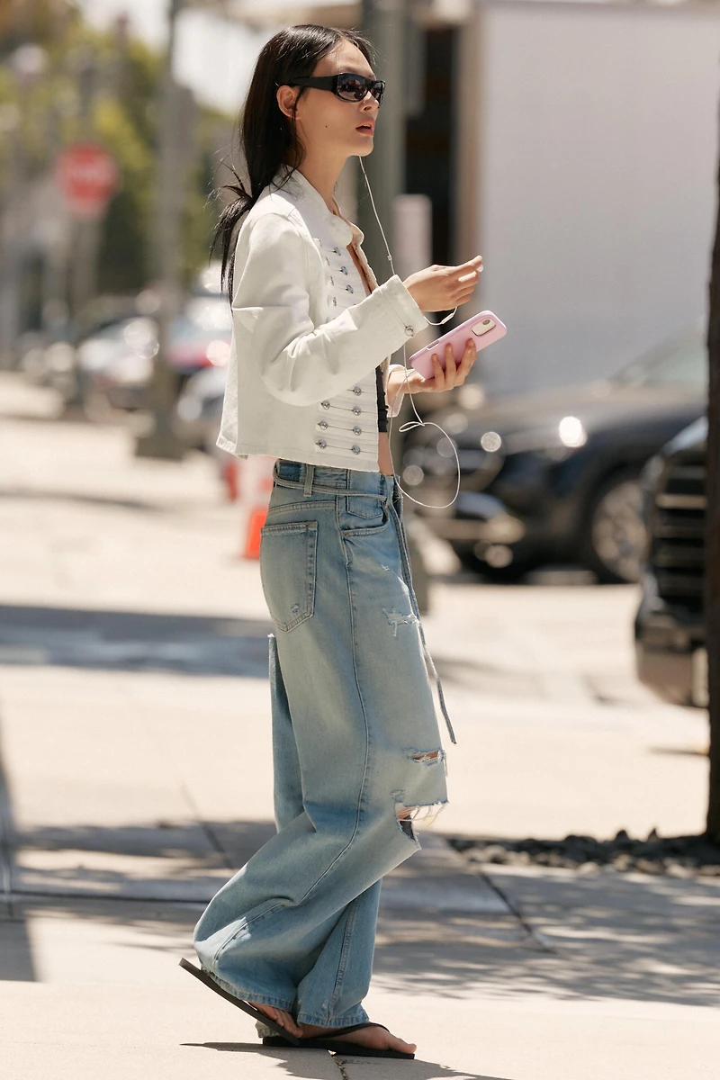 TRF MID-RISE RIPPED BAGGY JEANS