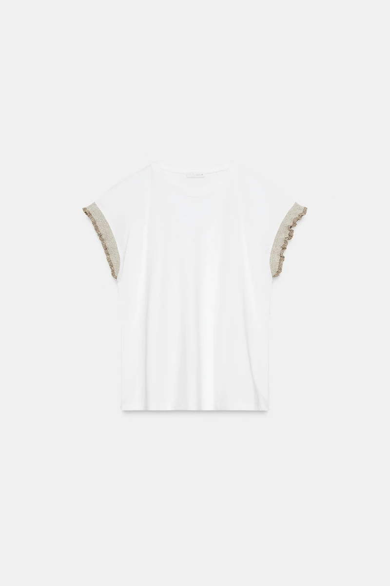 METALLIC THREAD RUFFLE T-SHIRT