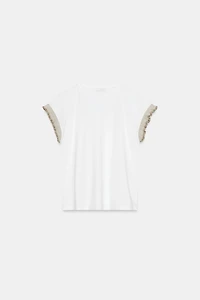 METALLIC THREAD RUFFLE T-SHIRT