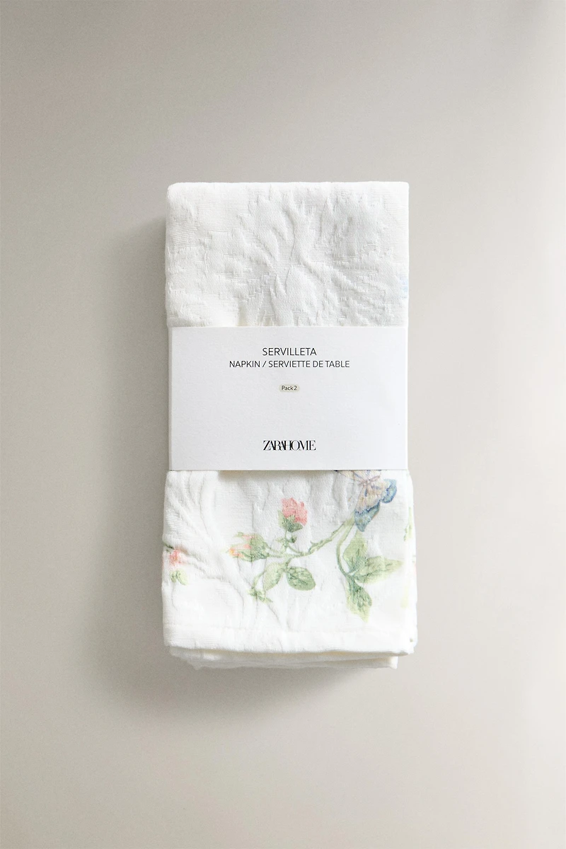 LOT DE 2 SERVIETTES DE TABLE JACQUARD ET IMPRIMÉ FLORAL