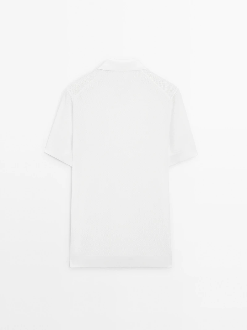 Textured knit short sleeve polo shirt