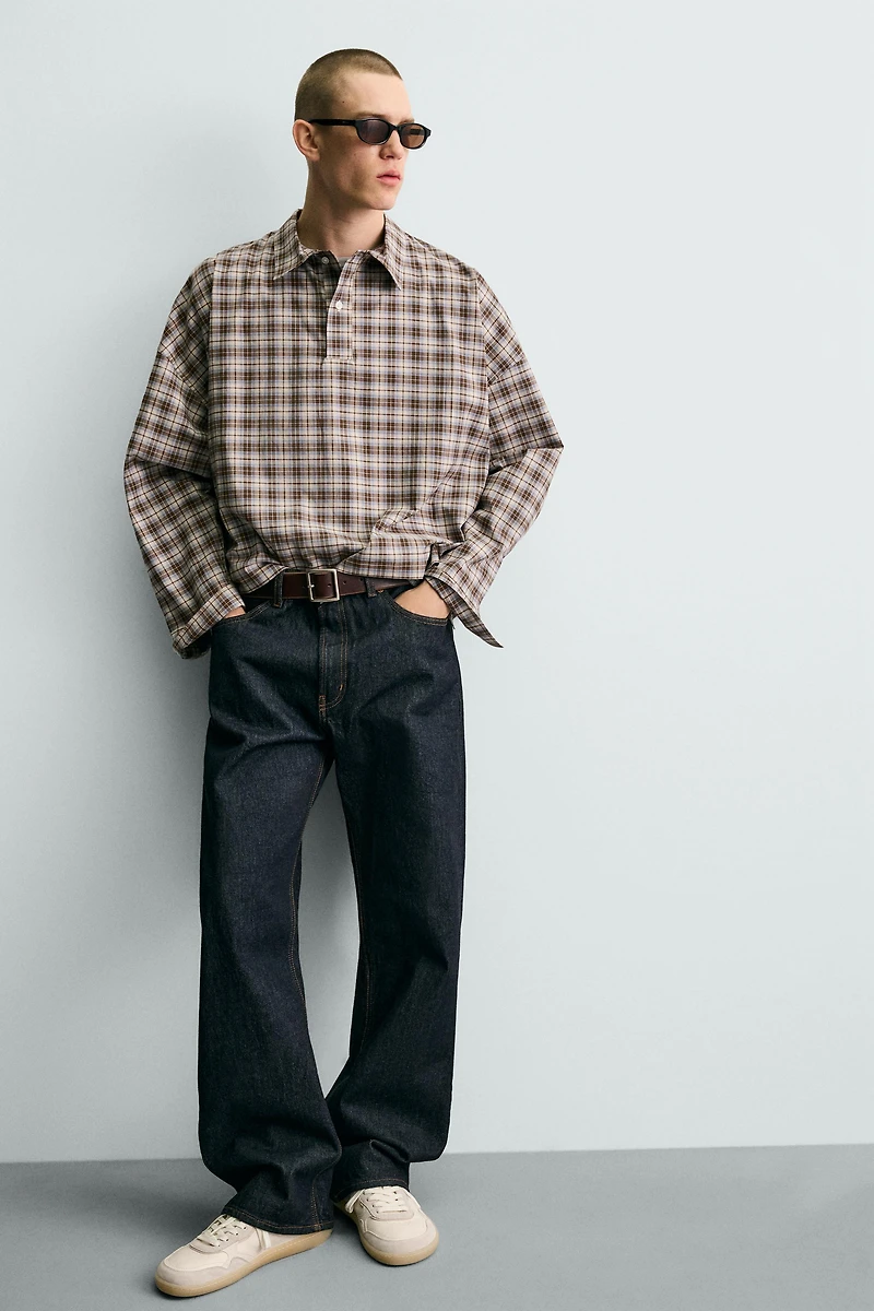 PLAID BOXY FIT POLO SHIRT