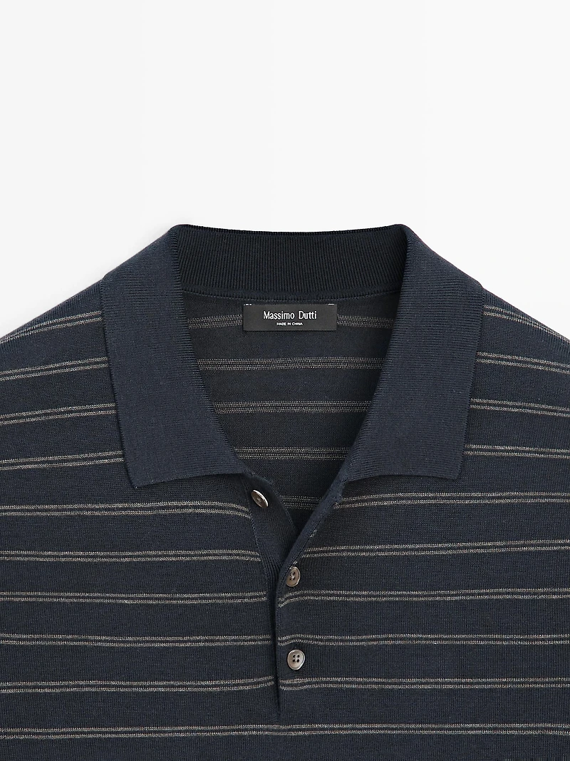 Polo en maille de coton à détails rayés