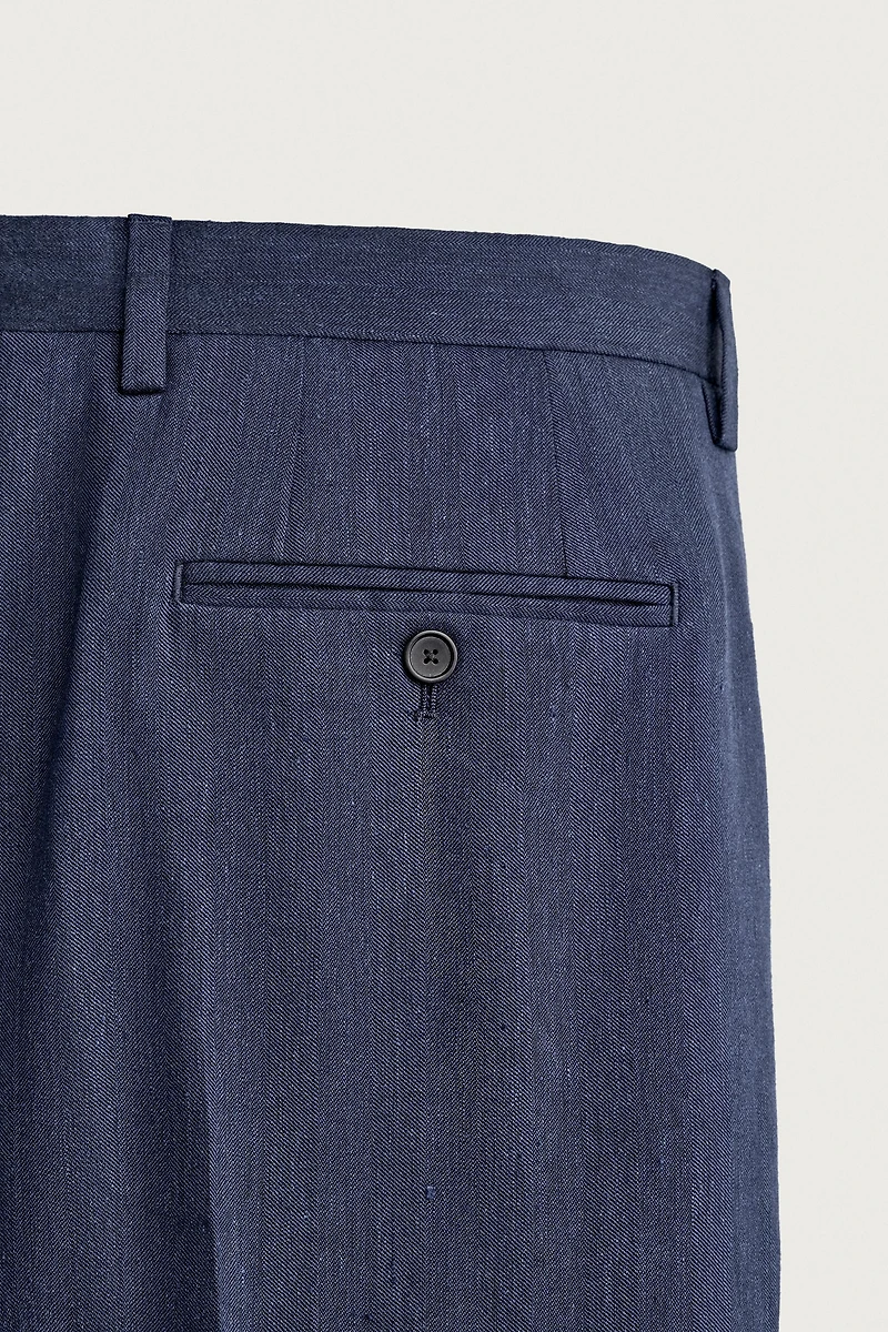 LINEN AND WOOL BLEND REGULAR FIT SUIT PANTS