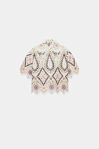 EMBROIDERED EYELET SHORT SLEEVE SHIRT