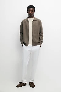 Cotton blend zip-up knit cardigan
