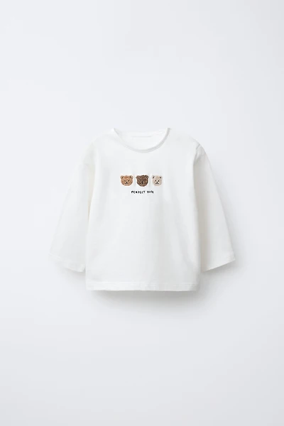 T-SHIRT APPLIQUÉ ANIMAUX EN VELOURS BOUCLÉ OURSONS