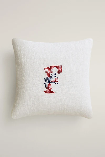 EMBROIDERED LETTER F LINEN CUSHION