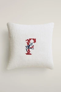 EMBROIDERED LETTER F LINEN CUSHION