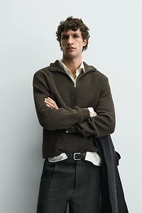 PURL KNIT ZIP-UP JUMPER