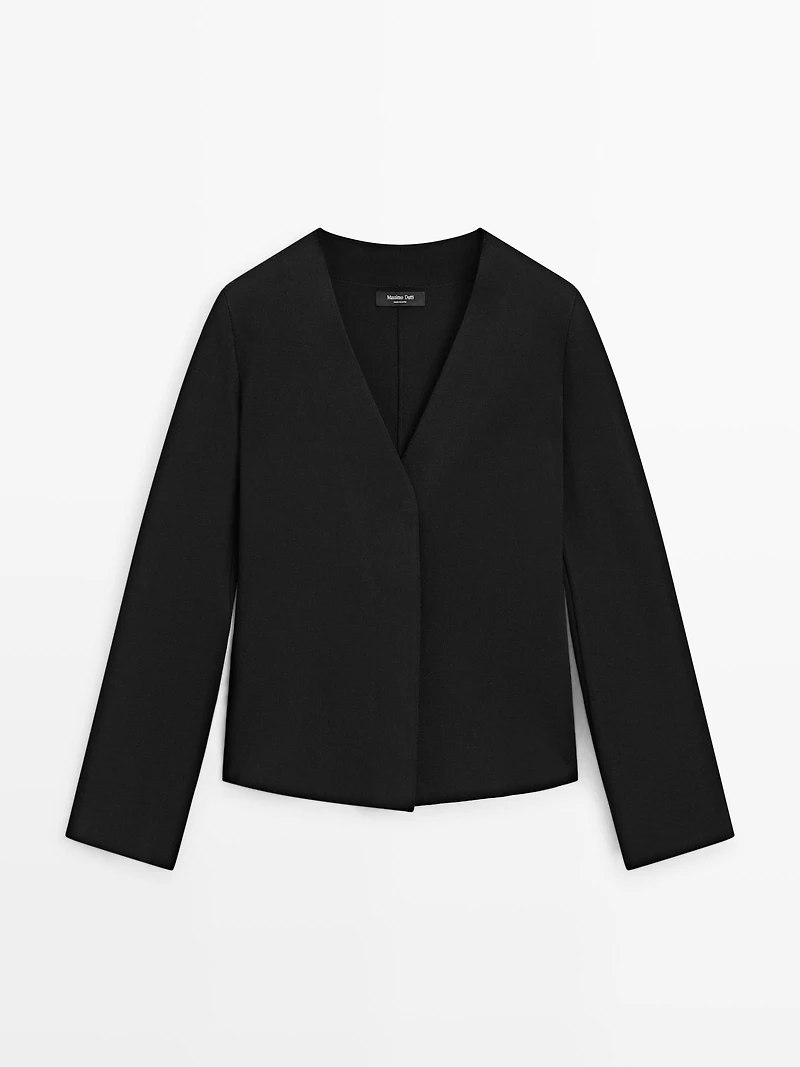 Knit V-neck blazer with fastening detail
