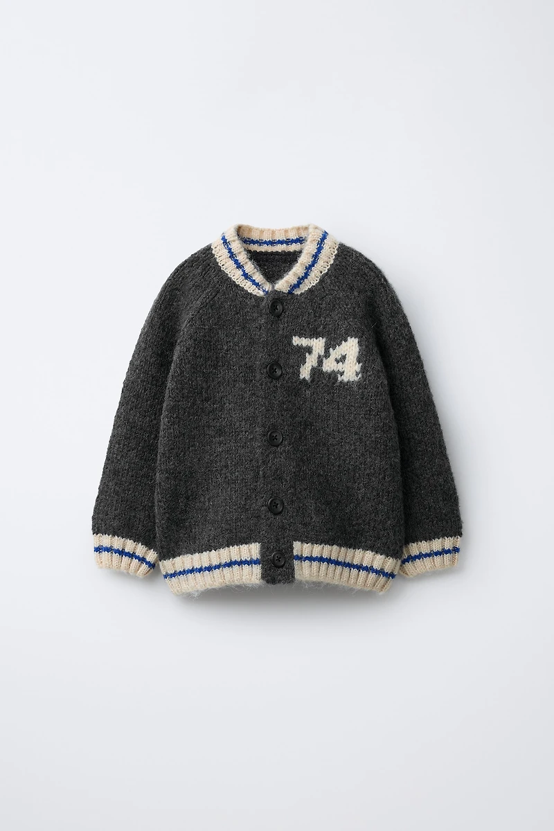 NUMBERED WOOL BLEND CARDIGAN