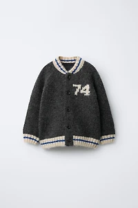 NUMBERED WOOL BLEND CARDIGAN