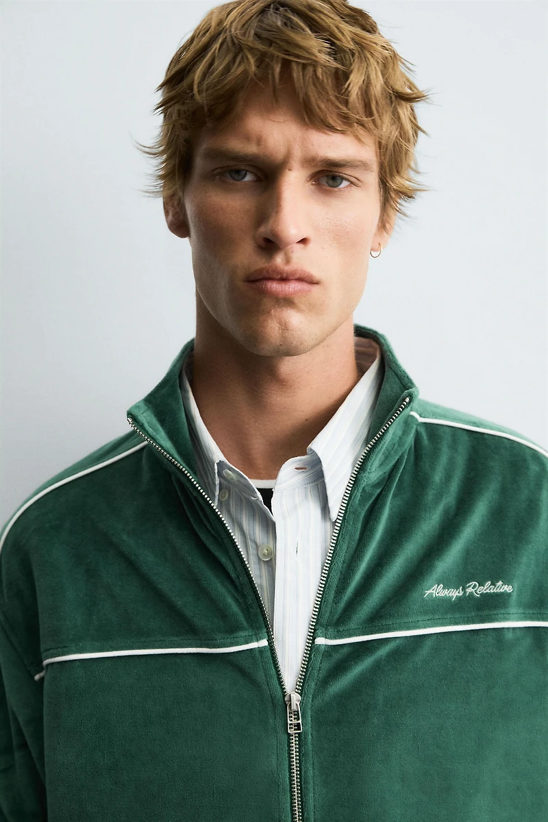 VELOUR ZIP SWEATSHIRT