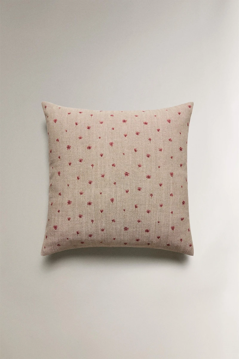 HOUSSE DE COUSSIN LIN FLEURS