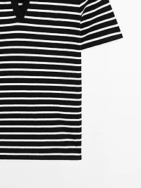 Striped cotton blend polo T-shirt