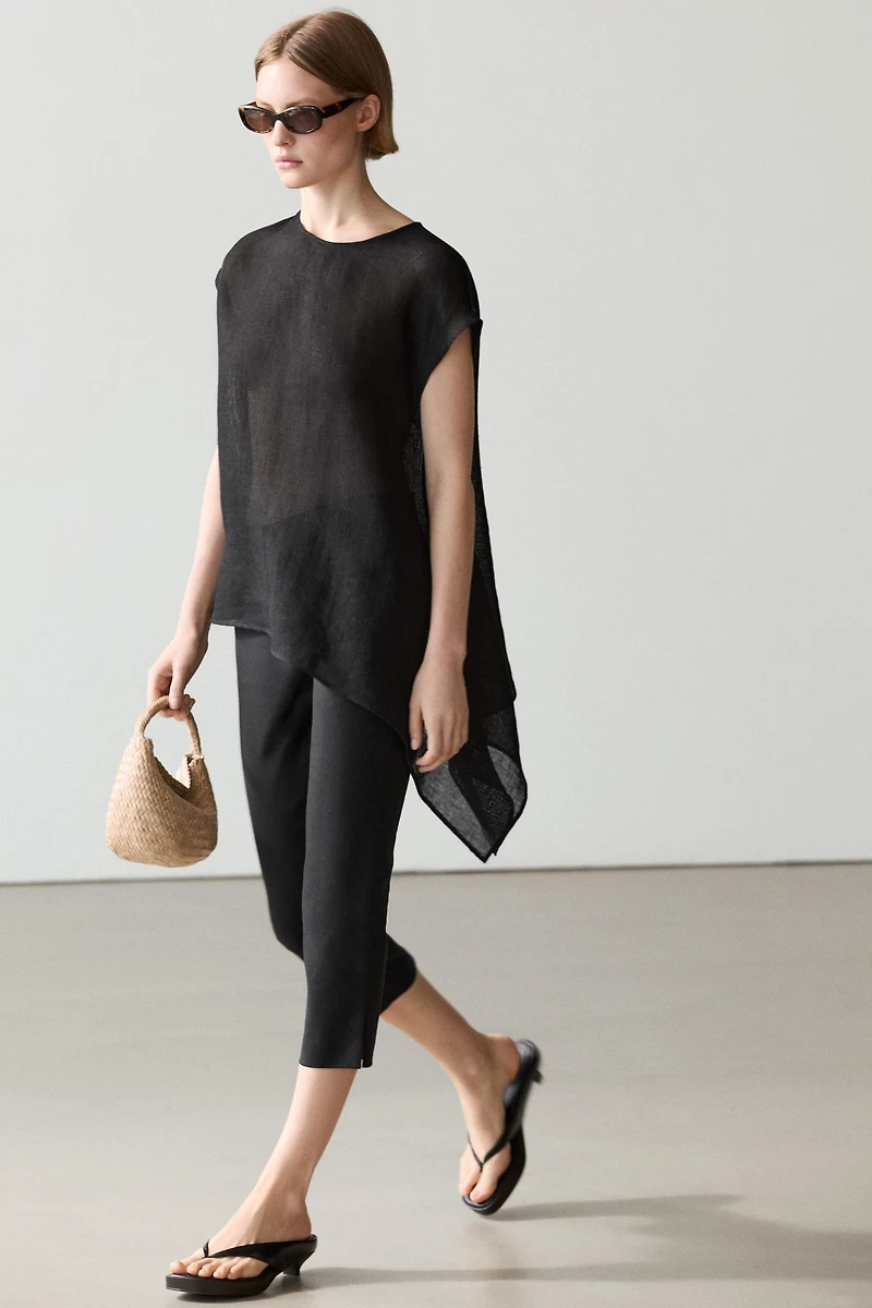 Flowing asymmetric linen top