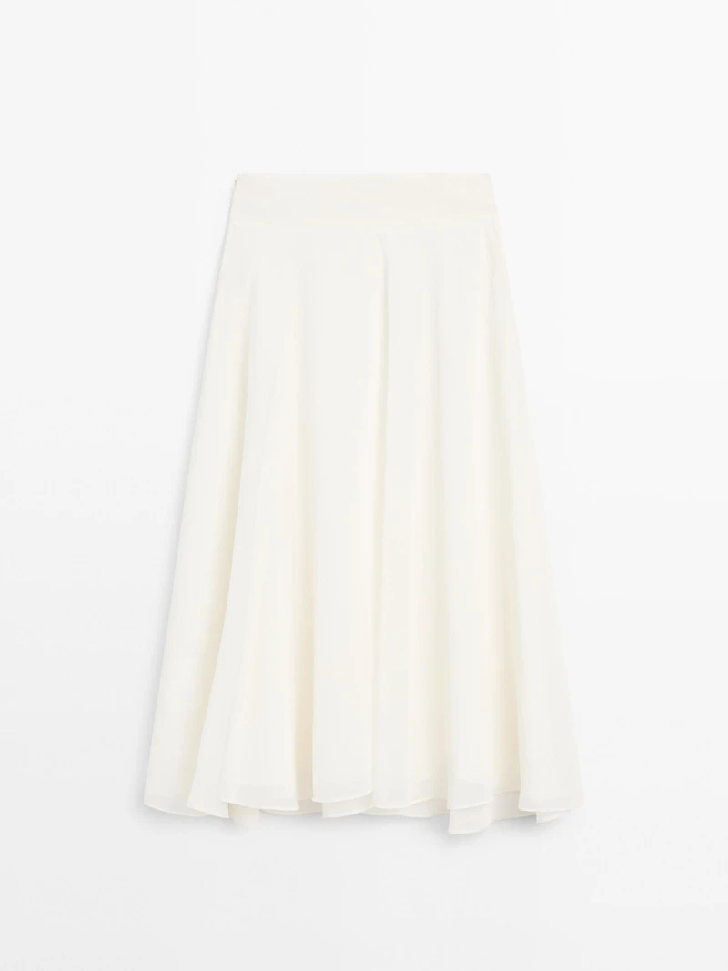 Midi skirt with yoke and flounce