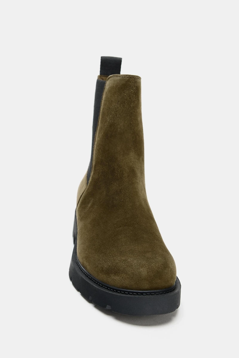 SUEDE LOW HEEL ANKLE BOOTS