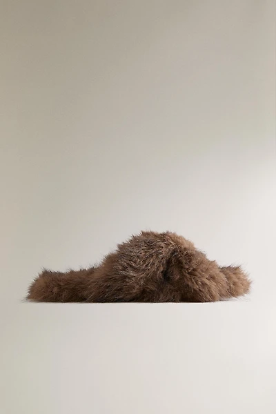 FAUX FUR CROSSOVER SANDALS
