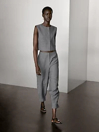 Short linen blend waistcoat