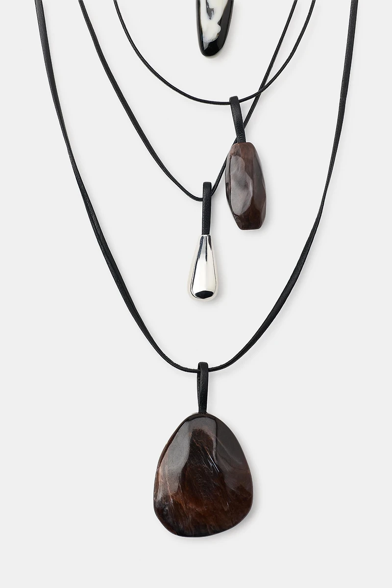 PACK OF 4 LEATHER AND STONE NECKLACES