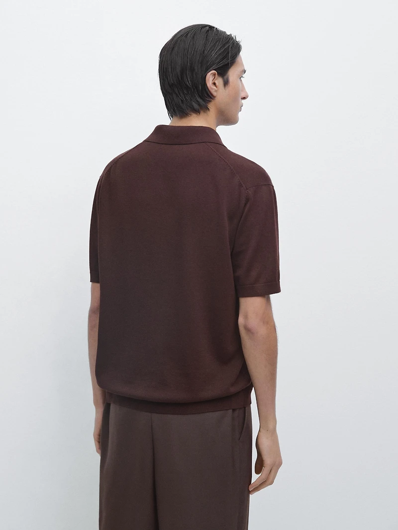 Cotton blend knit polo sweater