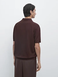 Cotton blend knit polo sweater