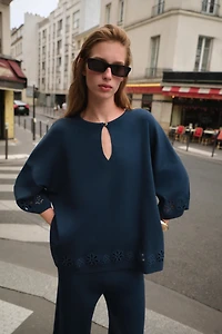 EMBROIDERED EYELET KNIT TOP