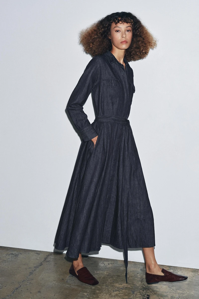 ZW COLLECTION BELTED DENIM DRESS