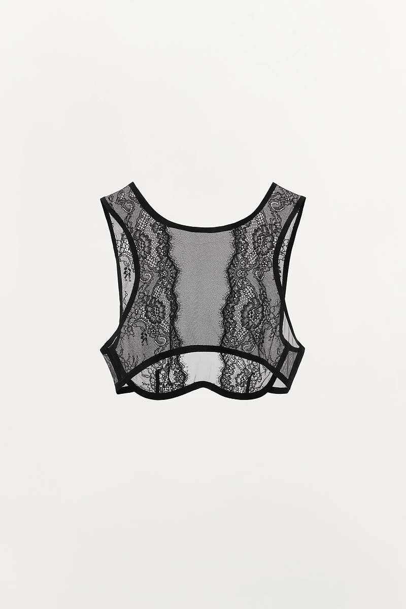 TOP CROP RÉSILLE DENTELLE