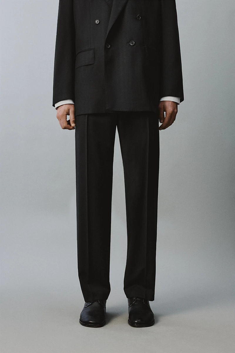 100% WOOL PLEATED SUIT PANTS