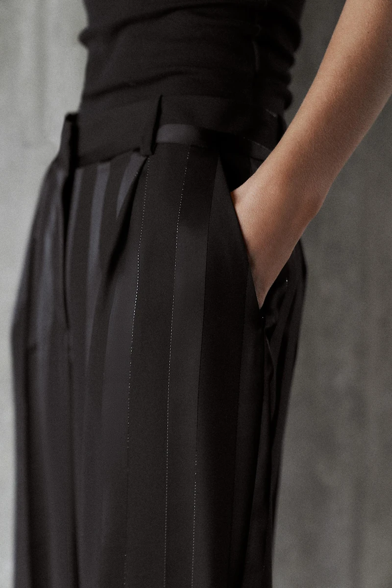 Jacquard Striped Pants with Metallic Thread